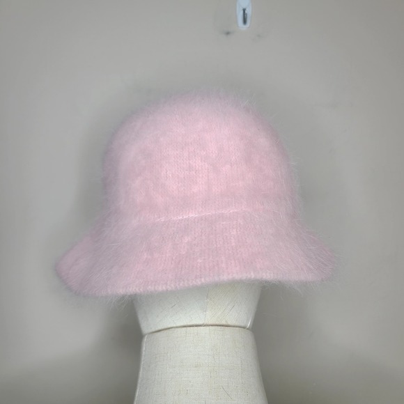 Angora Rabbit Blend Fuzzy Bucket Hat‎ Winter Warm Fuzzy Y2K Pink - Picture 3 of 4